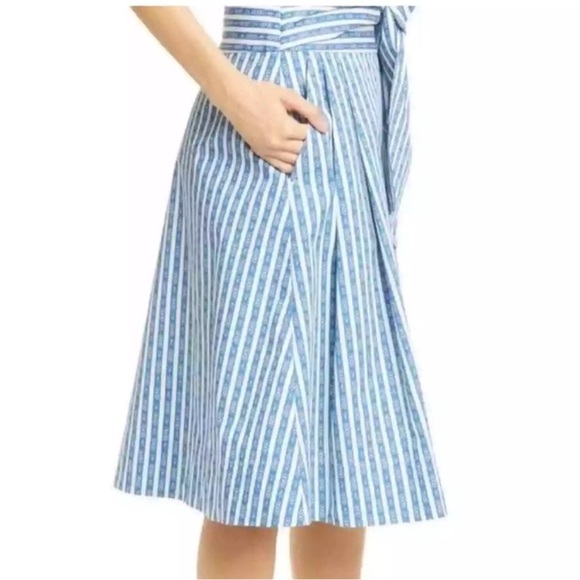 TORY BURCH GEMINI LINK WRAP SKIRT STRIPE BLUE A-LINE SZ 10 EUC $398 - Picture 2 of 12